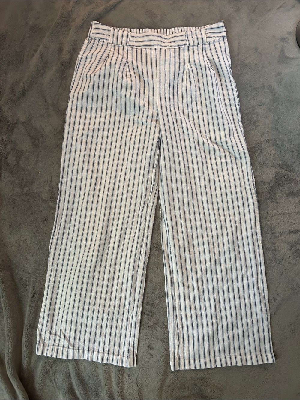 DEJA BLEU Striped Elastic Waist Wide-Leg Pants - Blue & White